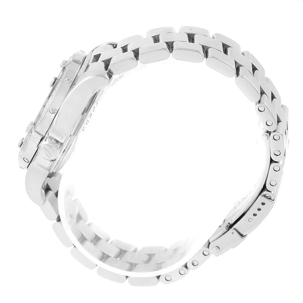 This image shows a side view of the strap and case of the Breitling A77380 Women's Stainless Steel Black Dial A77380 Women's Stainless Steel Black Dial Colt Oceane Stainless Steel Diamond Ladies Watch A77380.