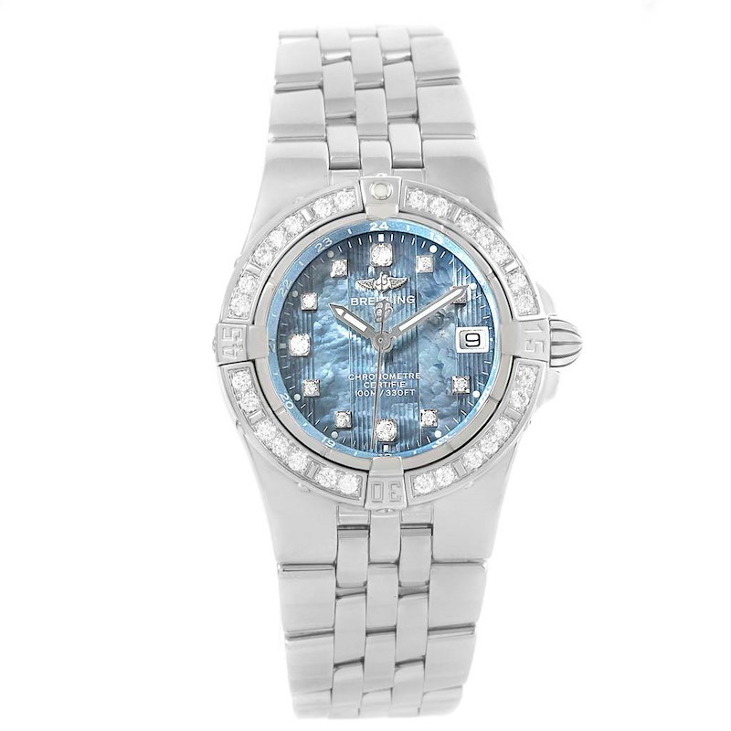 Breitling Starliner Blue MOP Diamond Ladies Watch A71340 Box Papers SwissWatchExpo