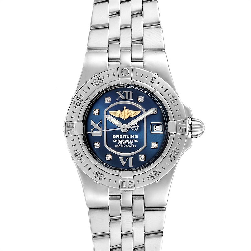 Breitling Starliner Blue Diamond Dial Steel Ladies Watch A71340 SwissWatchExpo