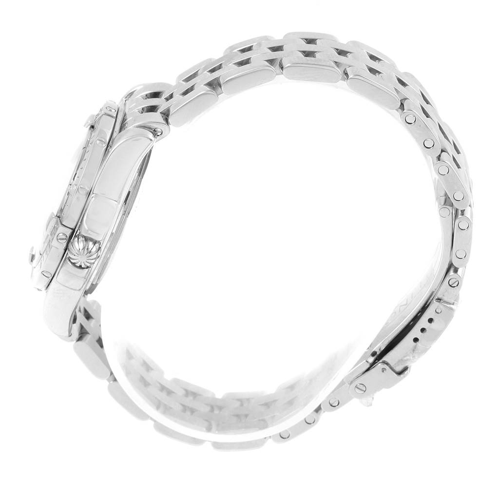 The image shows a side view of the Breitling A71356 Women's Stainless Steel Mother of Pearl Dial A71356 Women's Stainless Steel Mother of Pearl Dial Cockpit Mother of Pearl Diamond Steel Ladies Watch A71356, displaying its bracelet and case.