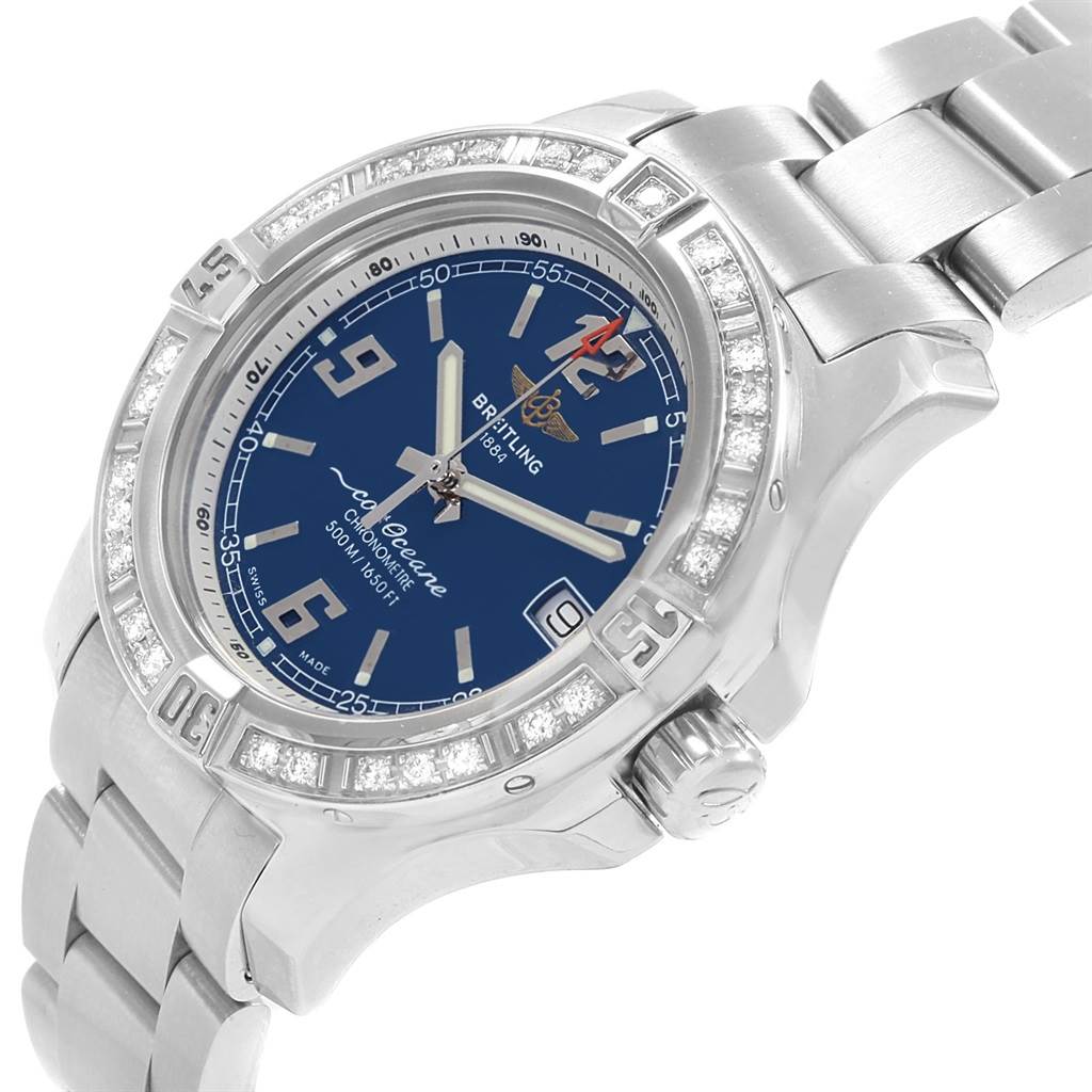 Breitling Colt Blue Dial Diamond Bezel Steel Ladies Watch  