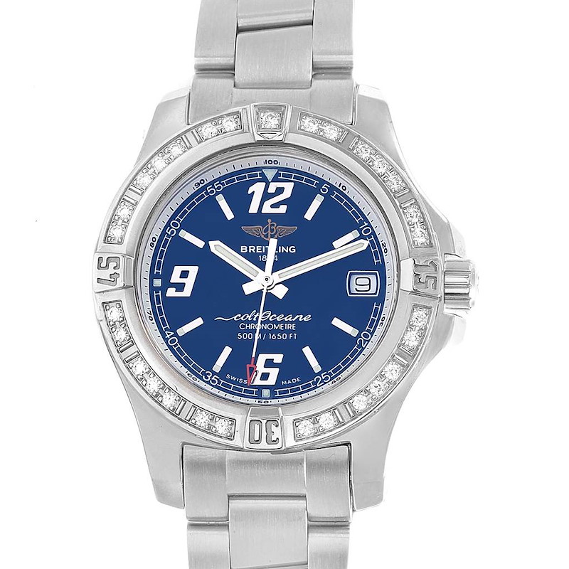 Breitling Colt Blue Dial Diamond Bezel Steel Ladies Watch A77388 SwissWatchExpo
