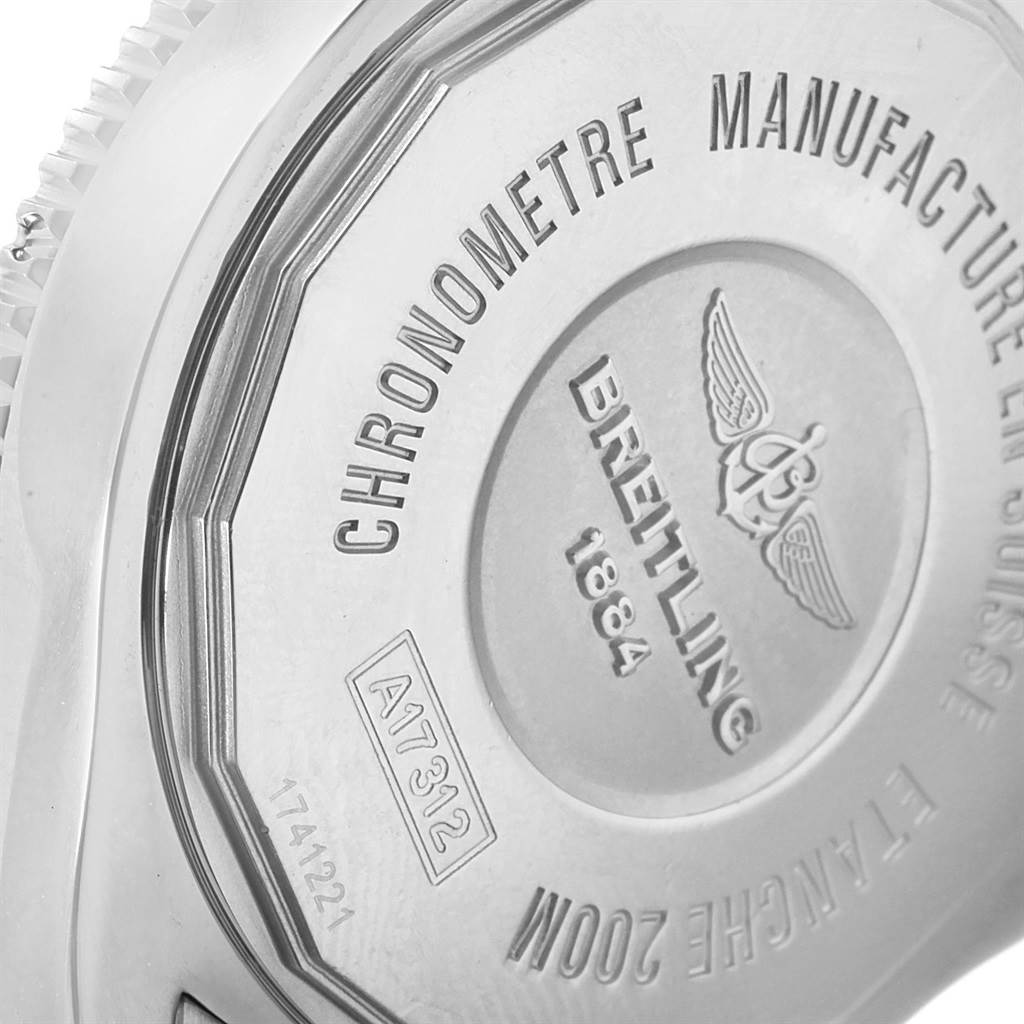 This image shows the back case of the Breitling A17312D2/A775/179A Women's Stainless Steel White Dial A17312D2/A775/179A Women's Stainless Steel White Dial Superocean II 36 Hurricane White Steel Ladies Watch A17312.