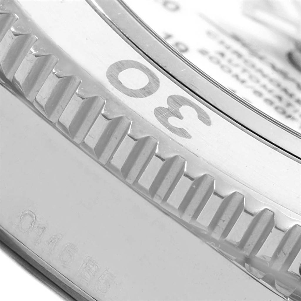 The image shows a close-up of the bezel with minute markers of the Breitling A17312D2/A775/179A Women's Stainless Steel White Dial A17312D2/A775/179A Women's Stainless Steel White Dial Superocean II 36 Hurricane White Steel Ladies Watch A17312.