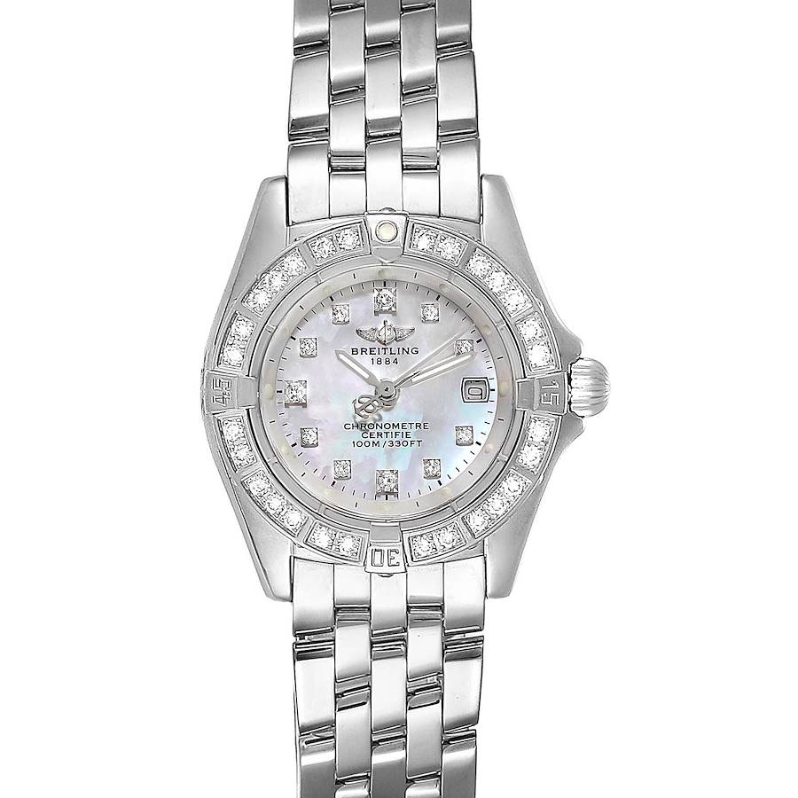 Breitling Callistino 29mm White Gold MOP Diamond Ladies Watch J72345 SwissWatchExpo