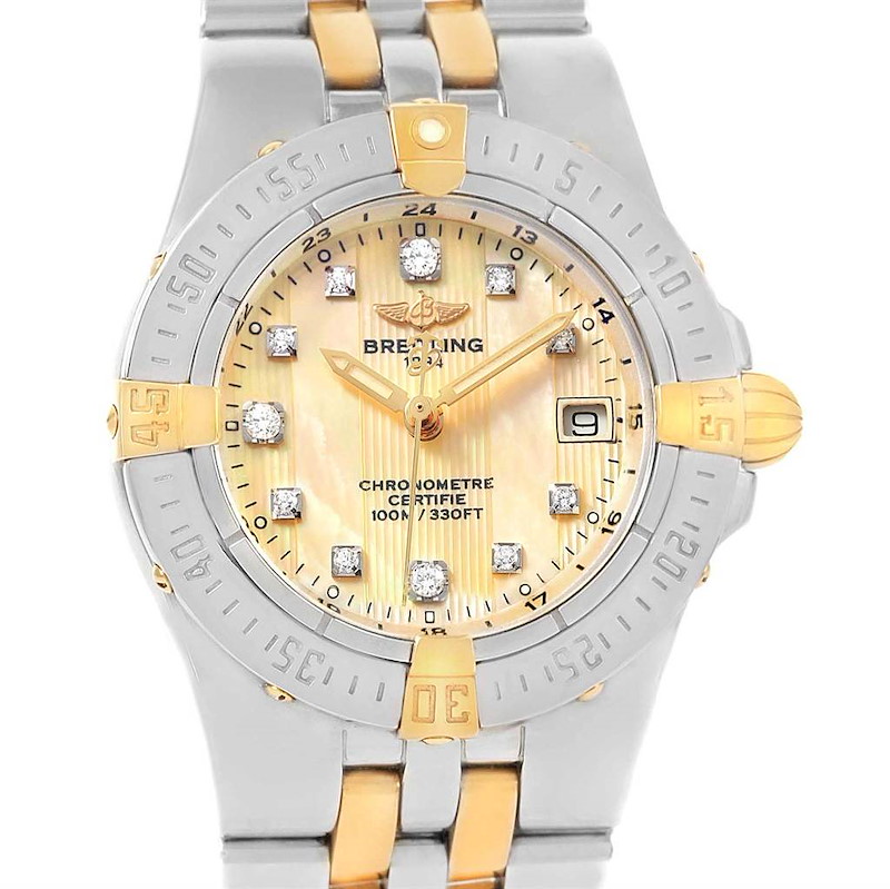 Breitling Starliner Steel Gold Yellow MOP Diamond Ladies Watch B71340 SwissWatchExpo