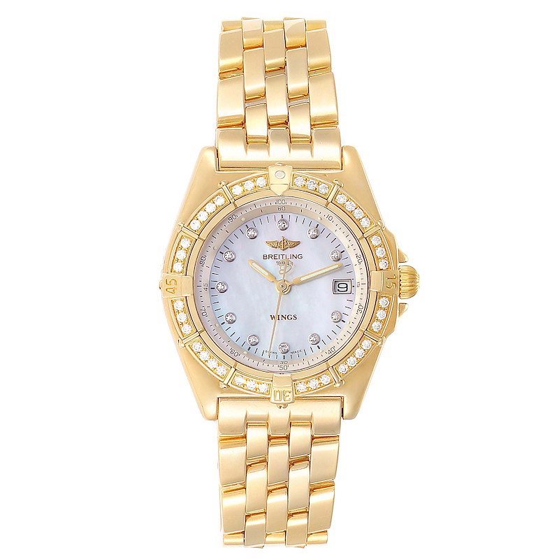 Breitling Windrider Yellow Gold MOP Diamond Ladies Watch K67050 SwissWatchExpo