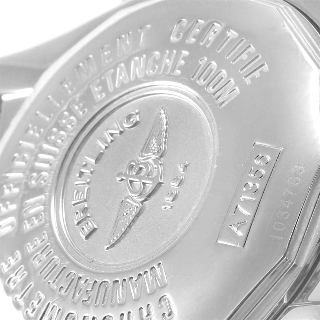 This image shows the back case of the Breitling A71356 Women's Stainless Steel Mother of Pearl Dial A71356 Women's Stainless Steel Mother of Pearl Dial Cockpit Mother of Pearl Diamond Dial Bezel Ladies Watch A71356.