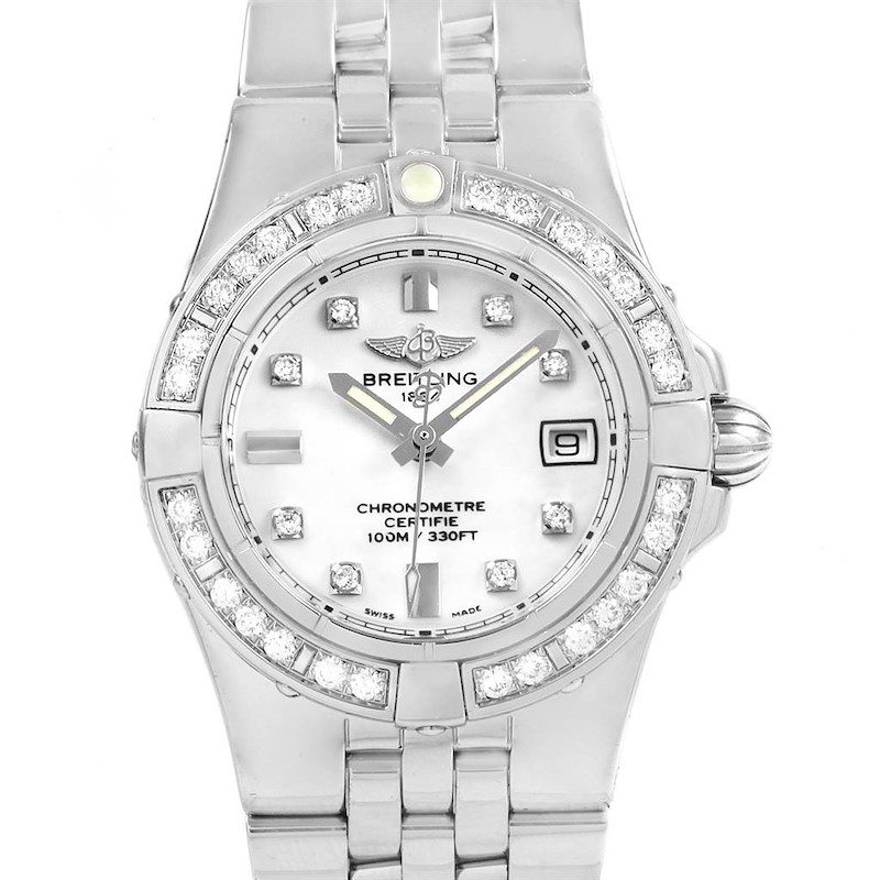 Breitling Starliner Diamond Dial Bezel Steel Ladies Watch A71340 SwissWatchExpo