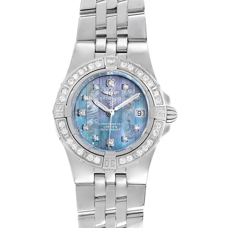 Breitling Starliner Steel Mother of Pearl Diamond Ladies Watch A71340 SwissWatchExpo