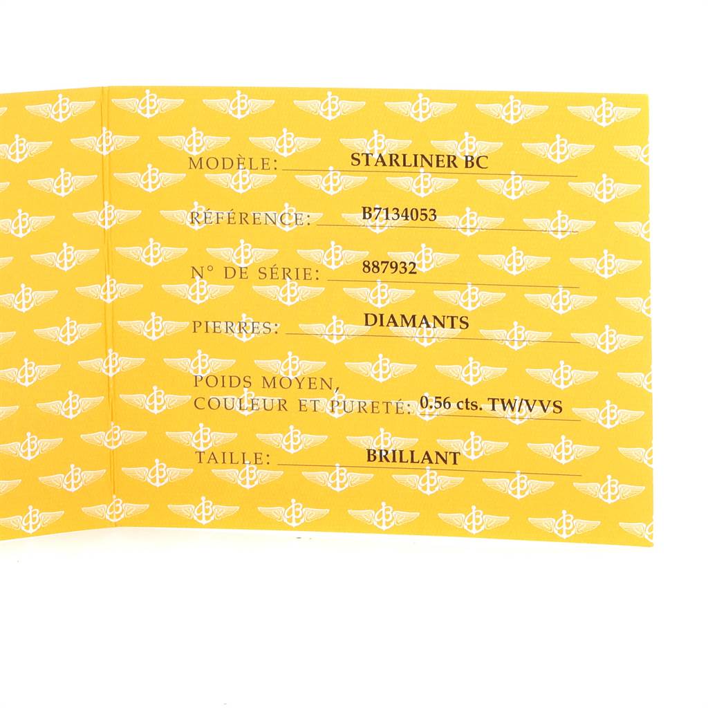 This is an image of the Breitling B71340 Women's Steel and Gold (two tone) Mother of Pearl Dial B71340 Women's Steel and Gold (two tone) Mother of Pearl Dial Starliner Steel Yellow Gold MOP Diamond Ladies Watch B7134053 documentation.