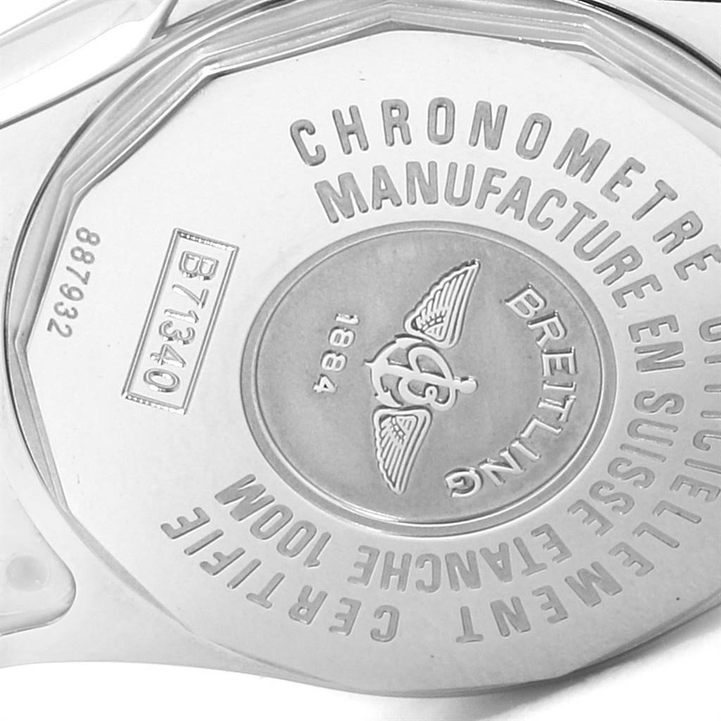 The image shows the back case of the Breitling B71340 Women's Steel and Gold (two tone) Mother of Pearl Dial B71340 Women's Steel and Gold (two tone) Mother of Pearl Dial Starliner Steel Yellow Gold MOP Diamond Ladies Watch B71340 model.