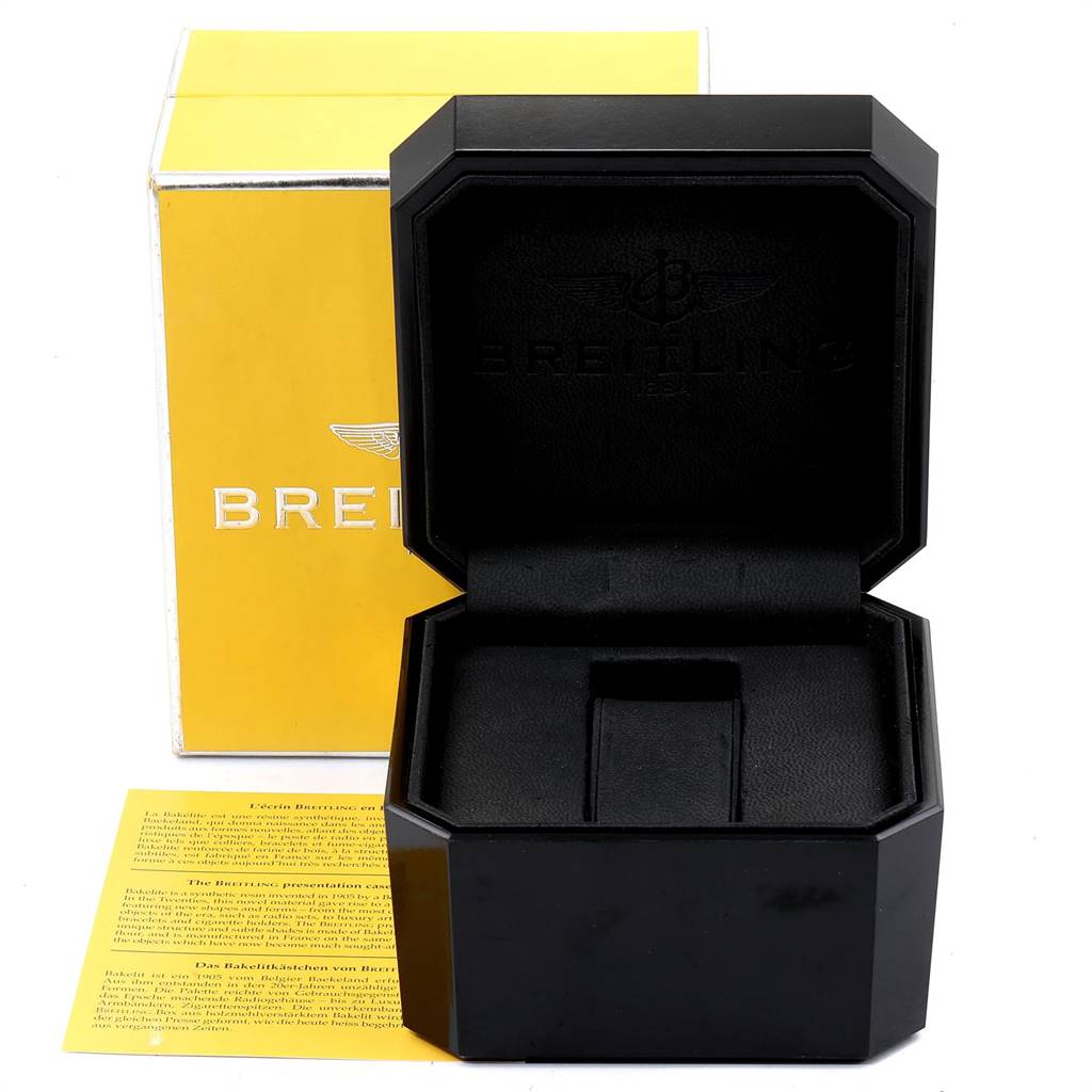 The image shows the box and papers for the Breitling B71356 Women's Steel and Gold (two tone) Mother of Pearl Dial B71356 Women's Steel and Gold (two tone) Mother of Pearl Dial Cockpit Steel Yellow Gold Diamond Ladies Watch B71356 model.