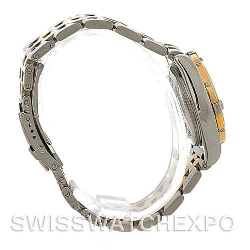 The image shows a side profile view of a Breitling D7135612 Women
s Stainless Steel Mother of Pearl Dial D7135612 Women
s Stainless Steel Mother of Pearl Dial Cockpit Ladies Diamond Watch D7135612, focusing on its bracelet and case.