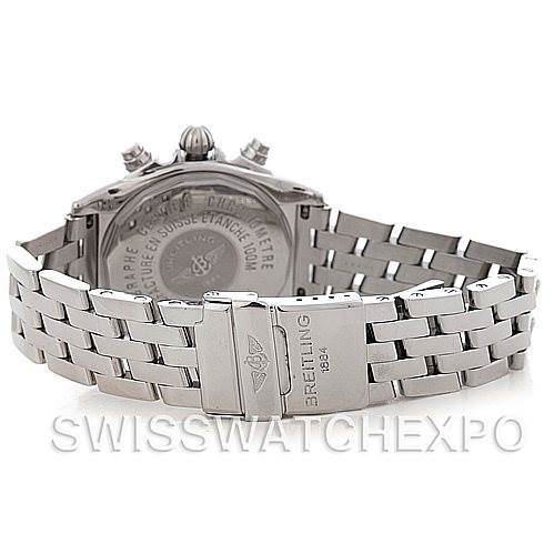 This image shows the back of the Breitling A13358 Women's Stainless Steel Mother of Pearl Dial A13358 Women's Stainless Steel Mother of Pearl Dial Ladies Windrider Cockpit MOP Diamond Watch A13358, highlighting the case back and metal bracelet.