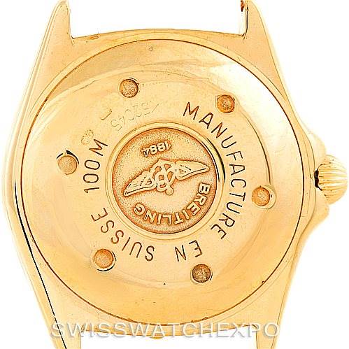 This image shows the back casing of a Breitling K52045 Women's Yellow Gold Mother of Pearl Dial K52045 Women's Yellow Gold Mother of Pearl Dial Callistino Ladies 18K Yellow Gold Diamond Watch K52045 model.