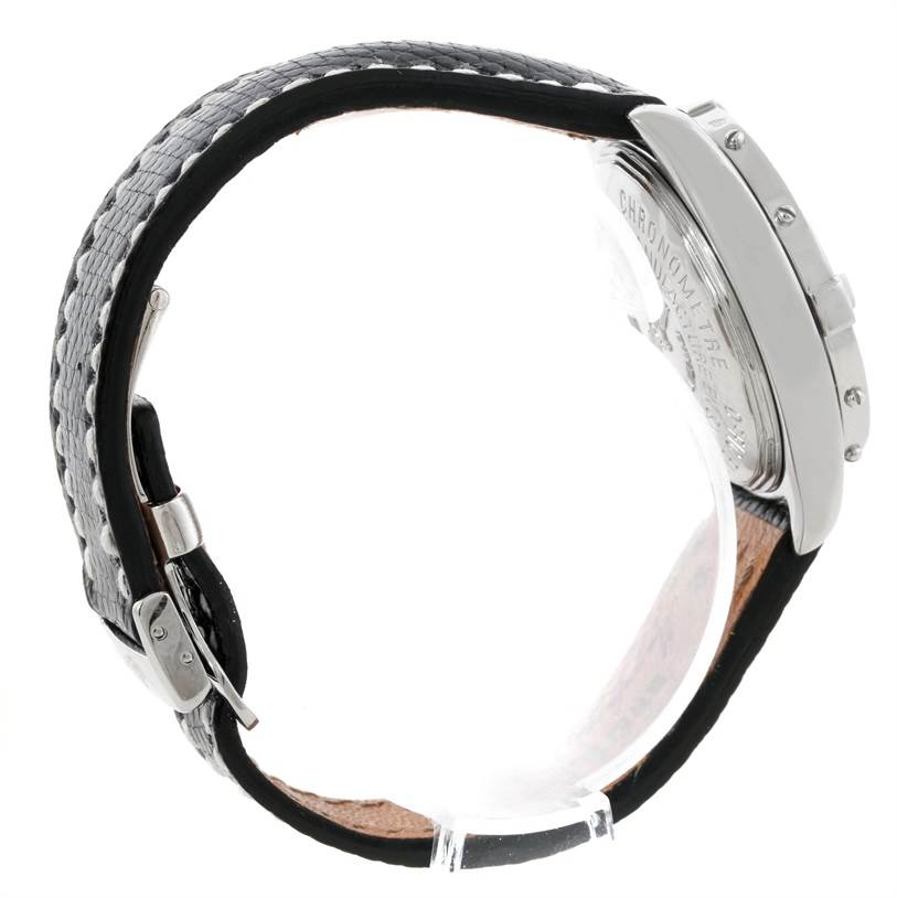 The image shows a side view of a Breitling A67350 Women
s Stainless Steel Black Dial A67350 Women
s Stainless Steel Black Dial Colt Oceane SQ Ladies Diamond Watch A77350, emphasizing its strap, buckle, and case.