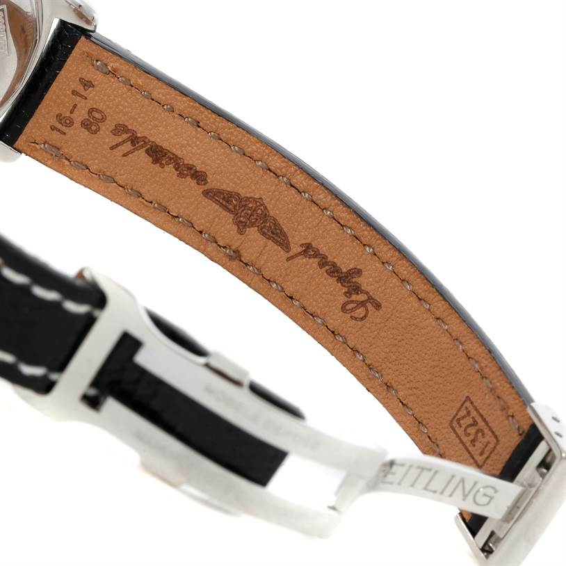 The image shows the underside of the leather strap and clasp of the Breitling A67350 Women
s Stainless Steel Black Dial A67350 Women
s Stainless Steel Black Dial Colt Oceane SQ Ladies Diamond Watch A77350.