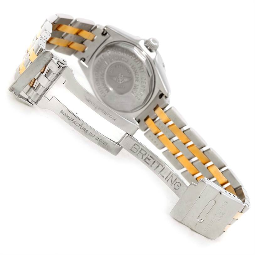 The image shows the back and clasp of the Breitling A72345 Women's Stainless Steel Mother of Pearl Dial A72345 Women's Stainless Steel Mother of Pearl Dial Callisto Ladies Mother of Pearl Diamond Watch A72345.