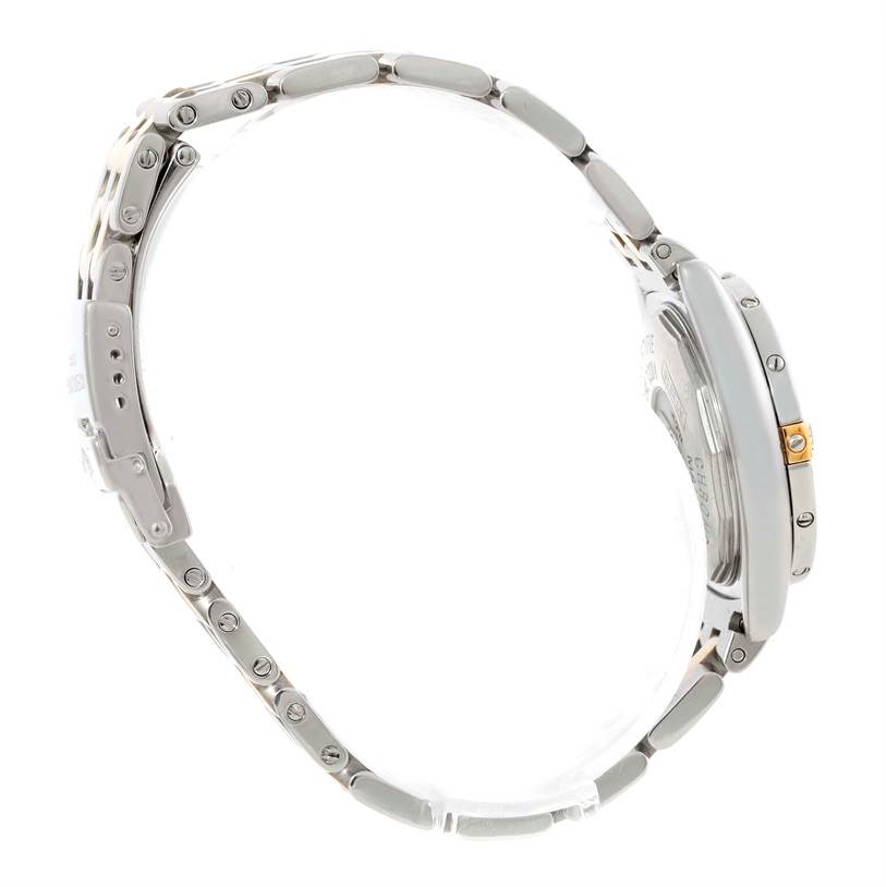 The image shows a side profile of the Breitling A72345 Women's Stainless Steel Mother of Pearl Dial A72345 Women's Stainless Steel Mother of Pearl Dial Callisto Ladies Mother of Pearl Diamond Watch A72345, highlighting the bracelet and case.