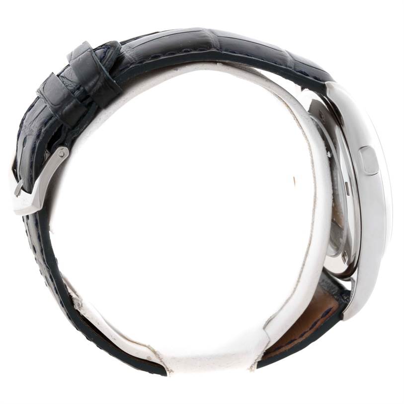 The image shows a side view of the Patek Philippe Complications 3802R Men's White Gold Silver Dial 3802R Men's White Gold Silver Dial watch, highlighting the strap and case.