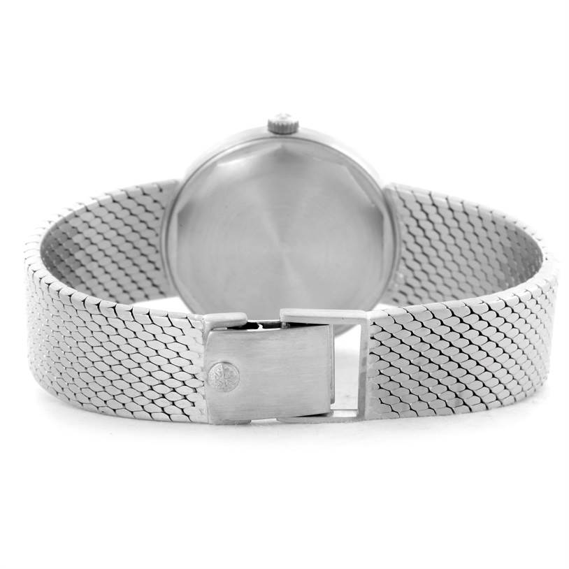 This image shows the back and clasp of a Vintage Patek Philippe watch at a rear angle.