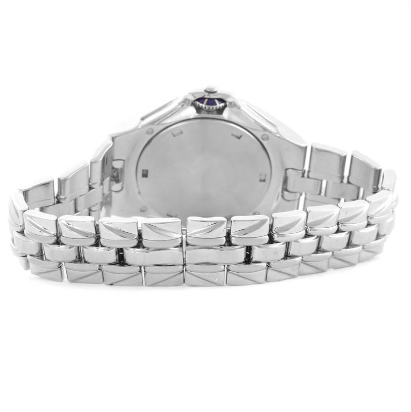 The image shows the back case and bracelet of the Patek Philippe Sculpture 5091/1A-001 Women's Stainless Steel White Dial 5091/1A-001 Women's Stainless Steel White Dial model watch from a rear angle.