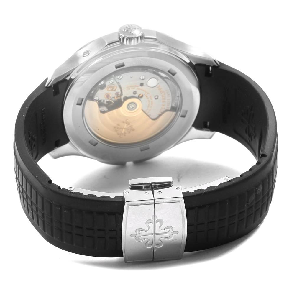 The image shows the back view and clasp of a Patek Philippe Aquanaut 5164A Men's Stainless Steel Black Dial 5164A Men's Stainless Steel Black Dial watch.