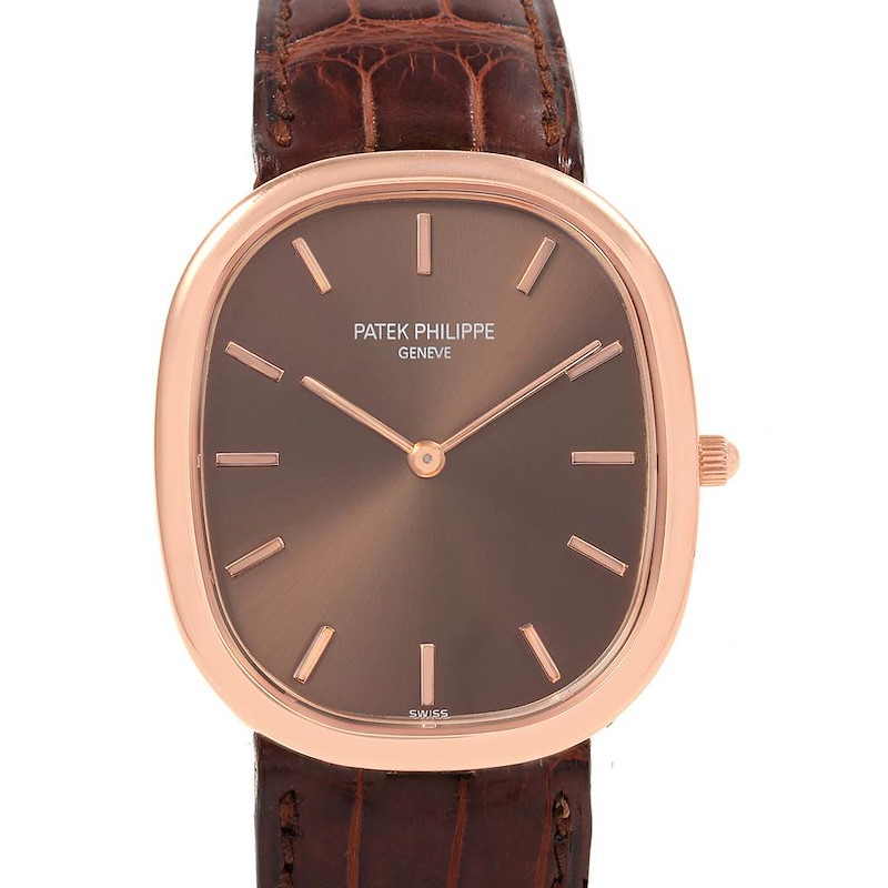 Patek Philippe Golden Ellipse Rose Gold Brown Dial Watch 3738 Box Papers SwissWatchExpo