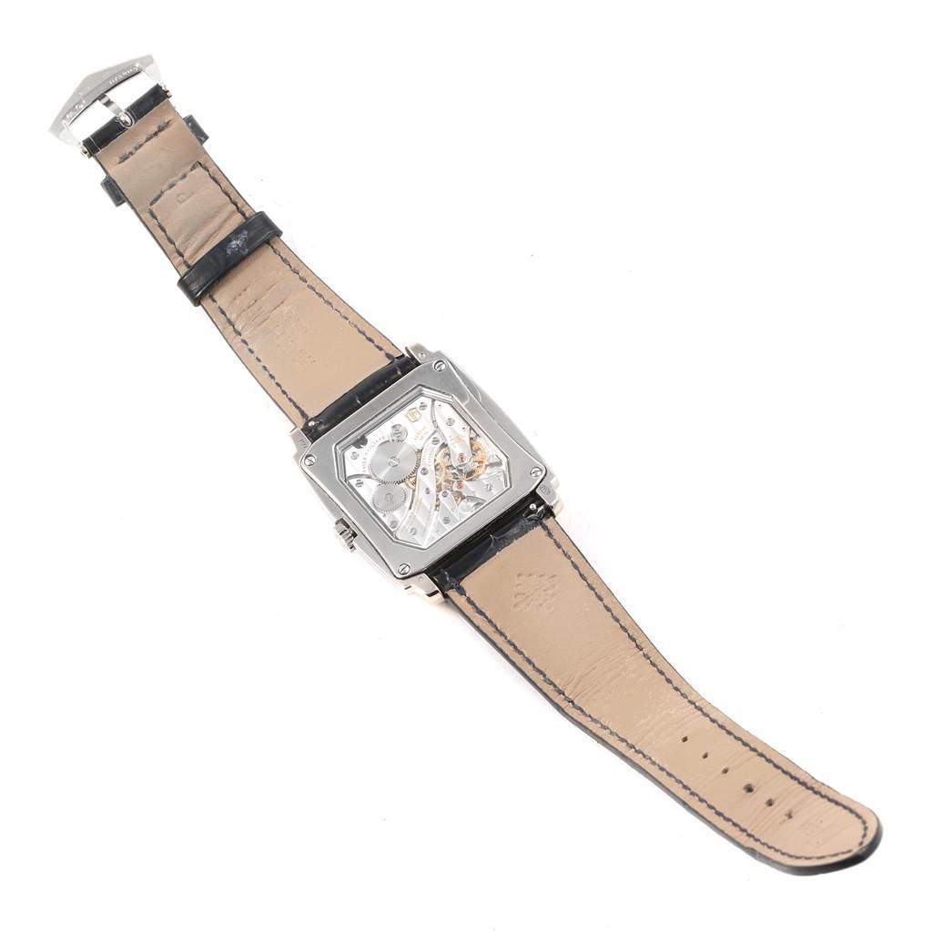 The image shows a Patek Philippe Gondolo 5124G Men's White Gold Blue Dial 5124G Men's White Gold Blue Dial watch from a top-down angle, displaying the entire watch including its strap and face.