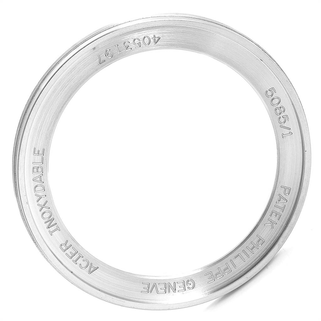 The image shows the bezel part of a Patek Philippe Neptune 5085A/1A-001 Men's Stainless Steel Black Dial 5085A/1A-001 Men's Stainless Steel Black Dial model watch, viewed from the top.