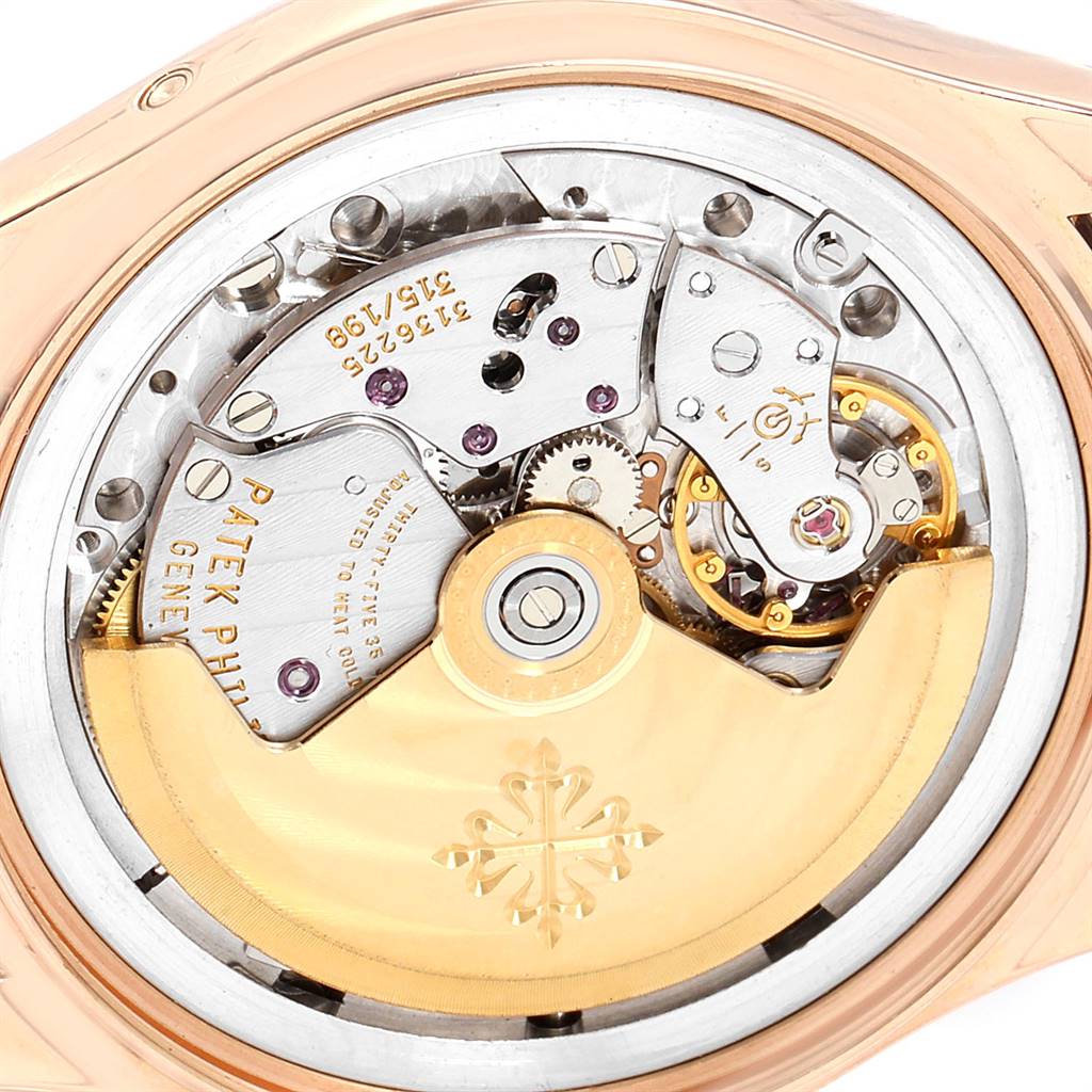 This image shows the back view of the movement mechanism of a Patek Philippe 5035R Men
s Rose Gold Silver Dial 5035R Men
s Rose Gold Silver Dial Complicated Annual Calendar Rose Gold Men
s Watch 5035.