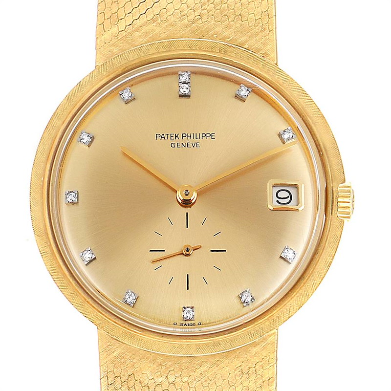 Patek Philippe Calatrava Yellow Gold Diamond Vintage Mens Watch 3445 SwissWatchExpo