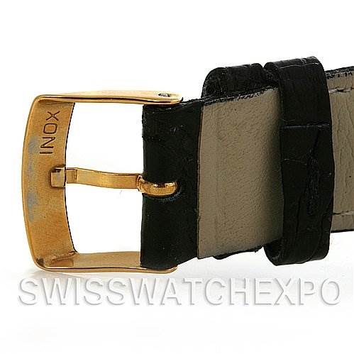 This image shows a close-up angle of the buckle and strap of a Vintage Patek Philippe watch.