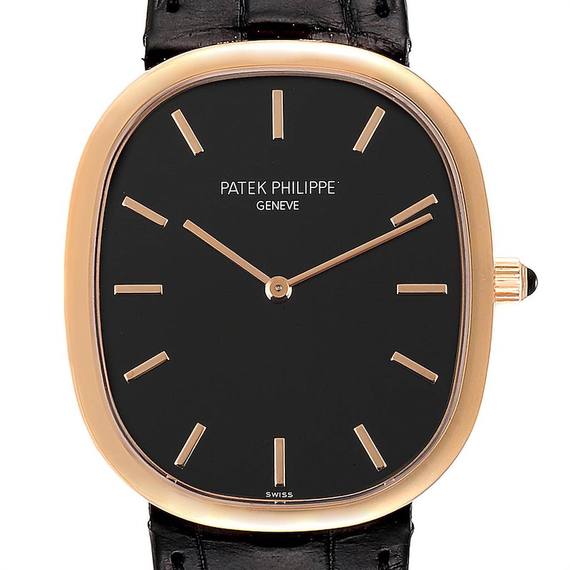 Patek Philippe Golden Ellipse Grande Taille Rose Gold Black Dial Watch 5738 SwissWatchExpo