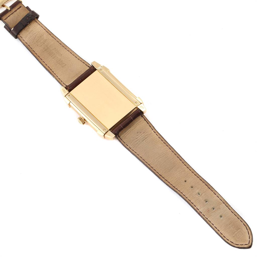 This image shows the back and strap of a Patek Philippe Gondolo 51111J Men's Yellow Gold Silver Dial 51111J Men's Yellow Gold Silver Dial watch at a slight angle.