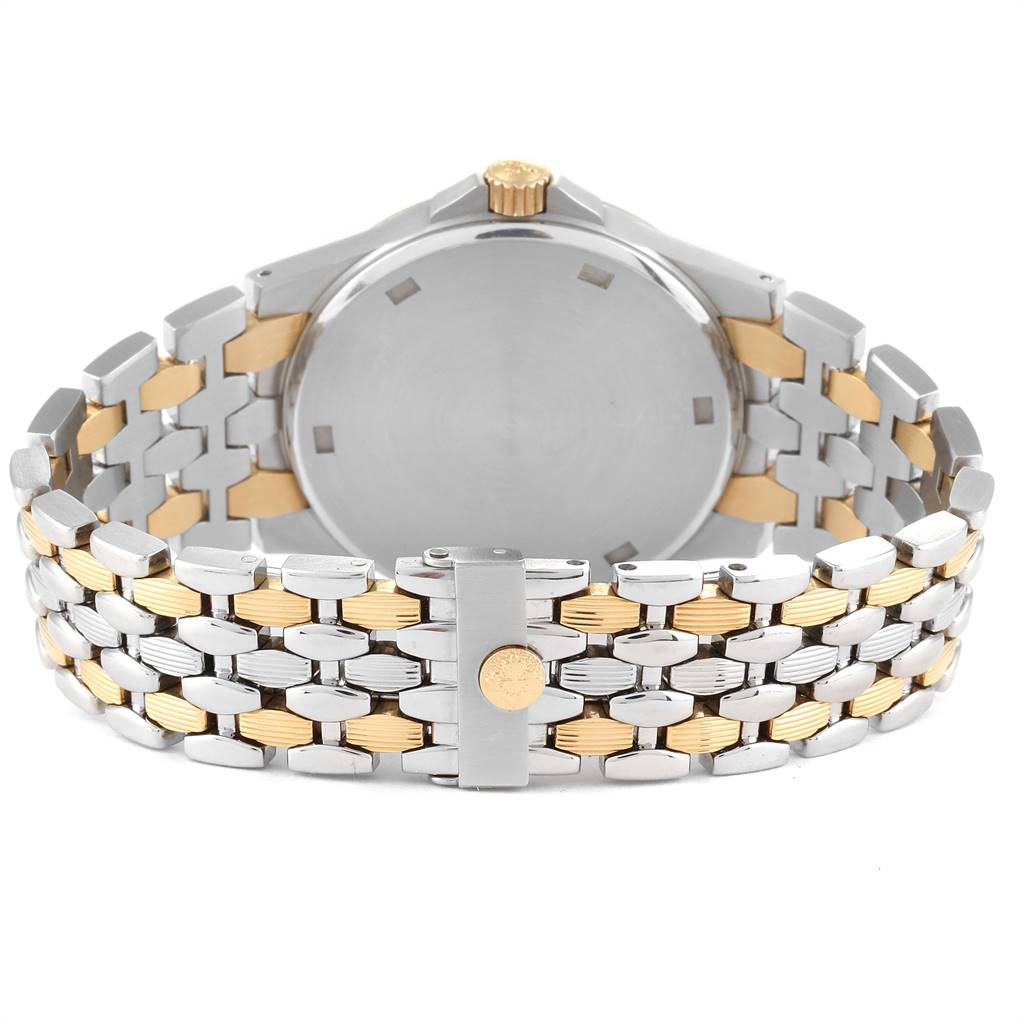 The image shows the back of the Neptune model by Patek Philippe, highlighting the watch case, bracelet, and clasp.