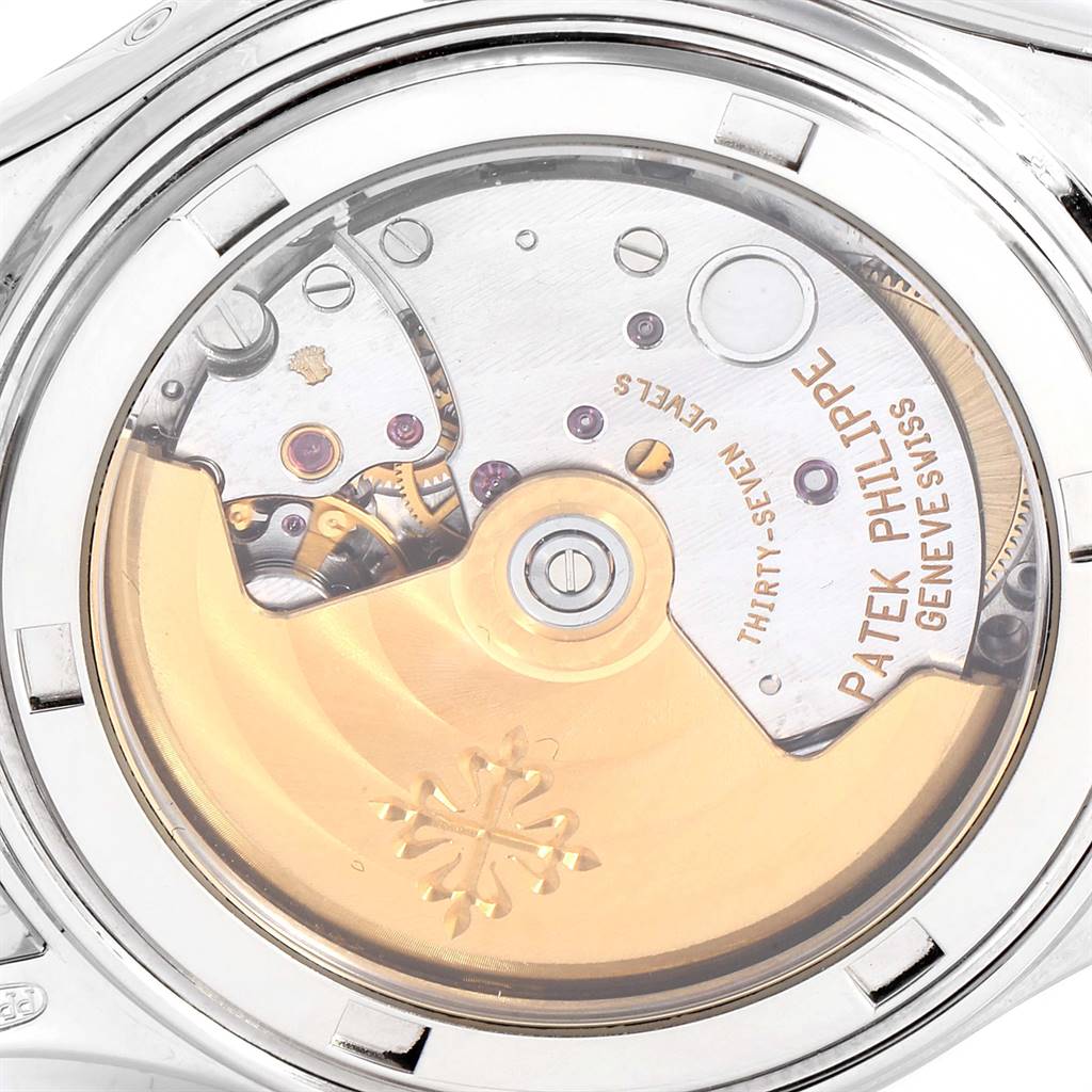 This image shows the back view of the movement mechanism inside a Patek Philippe Complications 5056P Men's White Gold Grey Dial 5056P Men's White Gold Grey Dial model watch.