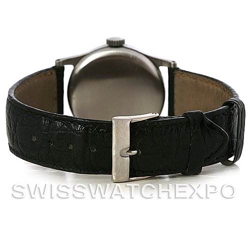 The image shows the back view of a Vintage Patek Philippe watch, highlighting the leather strap and buckle.