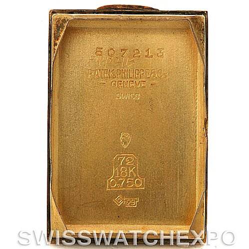 The image shows the inside of the back cover of a vintage Patek Philippe watch, with model and certification details.