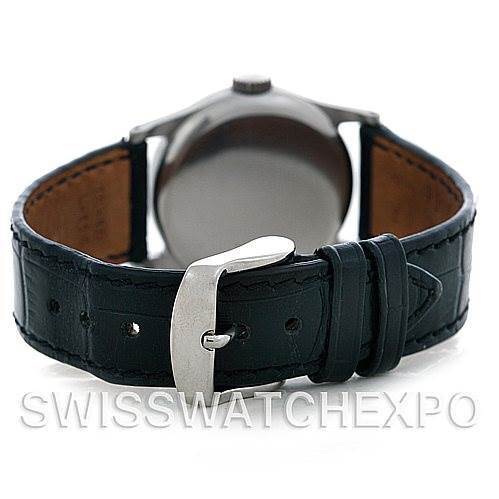 This image shows the back view of a Vintage Patek Philippe watch, highlighting its leather strap and clasp.