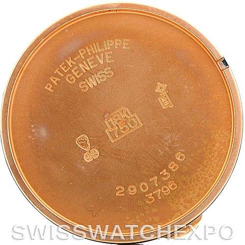 This image shows the inside case back of a Vintage Patek Philippe watch, featuring its engravings and hallmarks.