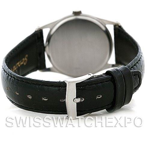 This image shows the back view of a Vintage Patek Philippe watch, highlighting its leather strap and buckle.
