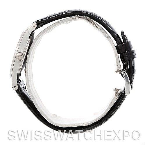 This image shows a side profile angle of a Vintage Patek Philippe watch, highlighting its strap, buckle, and crown.