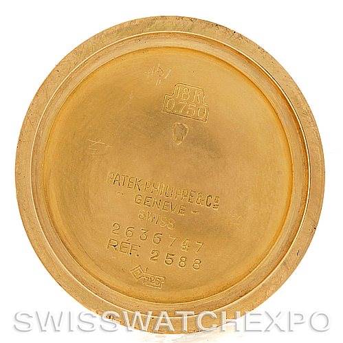 This image shows the inside of the case back of a Vintage Patek Philippe watch, model reference 2588.