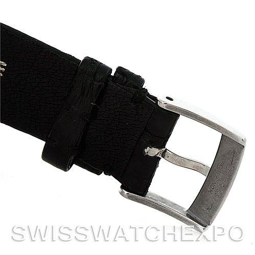 The image shows a close-up of the buckle and leather strap of a Vintage Patek Philippe watch.