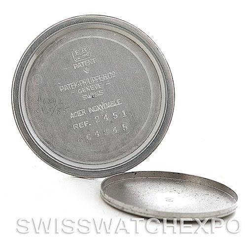 The image shows the inside of the case back of a vintage Patek Philippe watch model Ref. 2451, viewed from a flat angle.