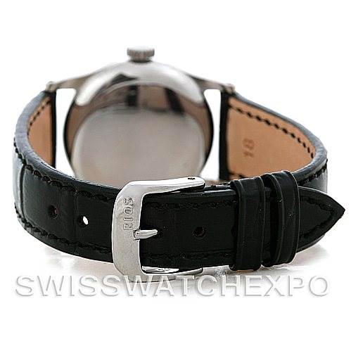 This image shows the back view of a Vintage Patek Philippe watch, highlighting the leather strap and buckle.