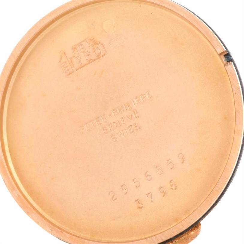 This image shows the inside back case of a Patek Philippe Calatrava 3796 Men's Rose Gold Pink Dial 3796 Men's Rose Gold Pink Dial watch.