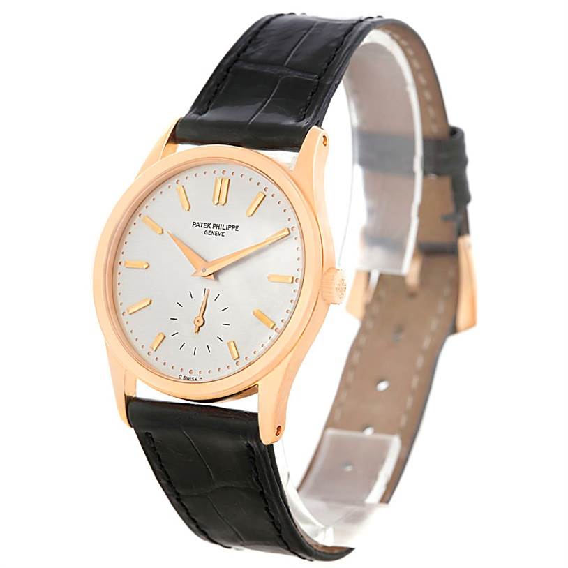 The image shows a front angle of the Vintage Patek Philippe watch, highlighting its face, hour markers, and leather strap.